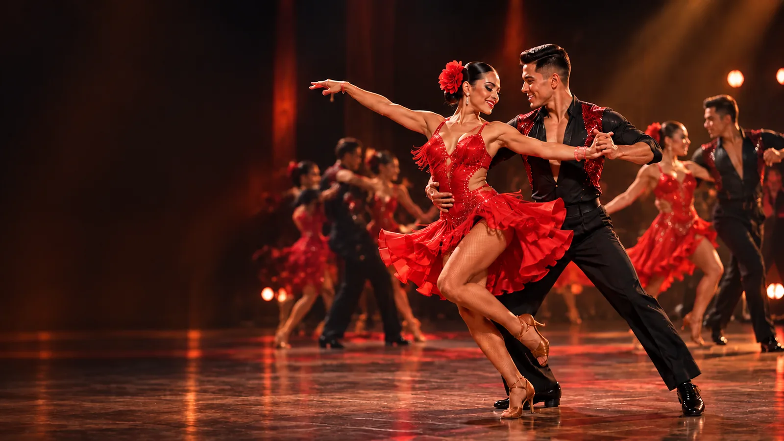 Bailarines de Clave Latina en escena expresando el ritmo de la salsa
